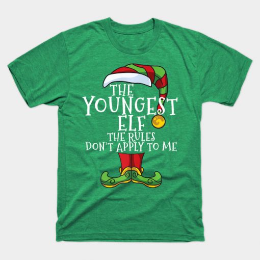 Youngest Elf Family Matching Christmas Group Funny Pajama Premium T-Shirt